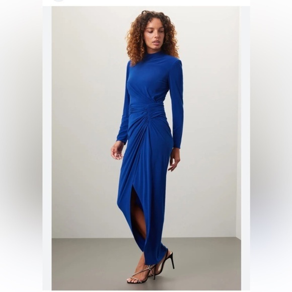 Rene Ruiz Blue Ruched Long Sleeve Gown size 6 - Picture 1 of 15